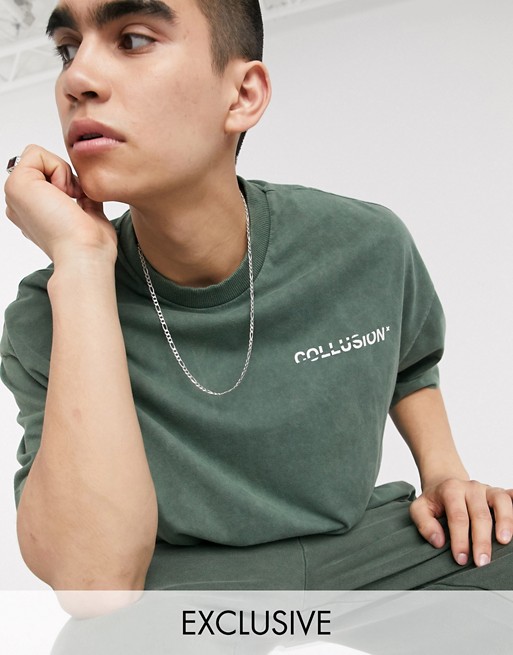 COLLUSION oversized t-shirt in washed khaki