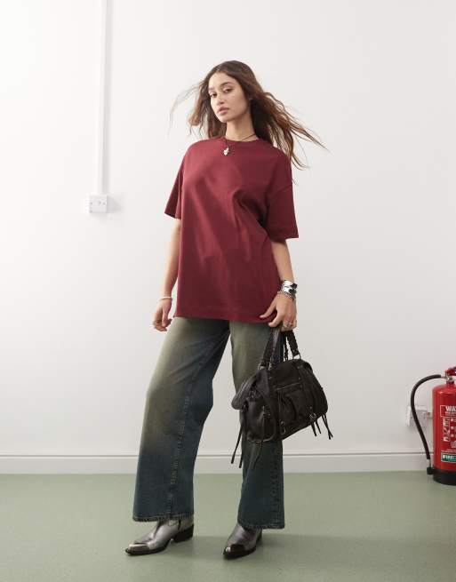 COLLUSION - Oversized T-shirt in wijnrood