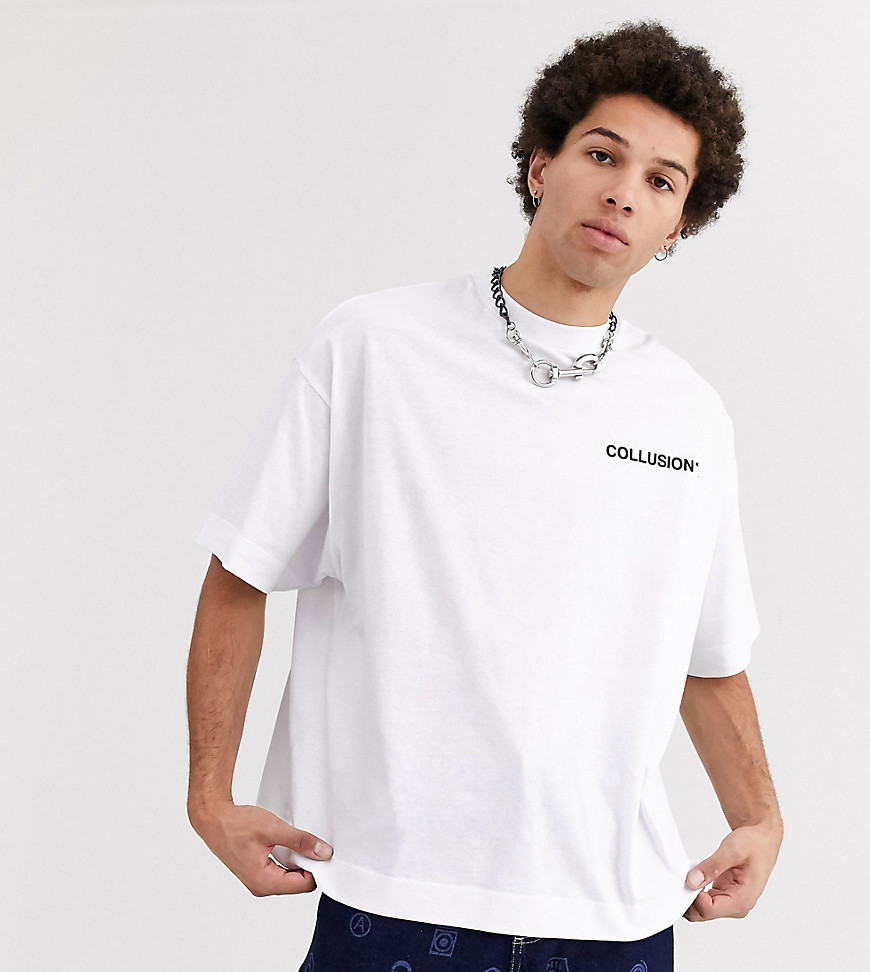 COLLUSION - Oversized T-shirt in wit met zwarte print met reliëf