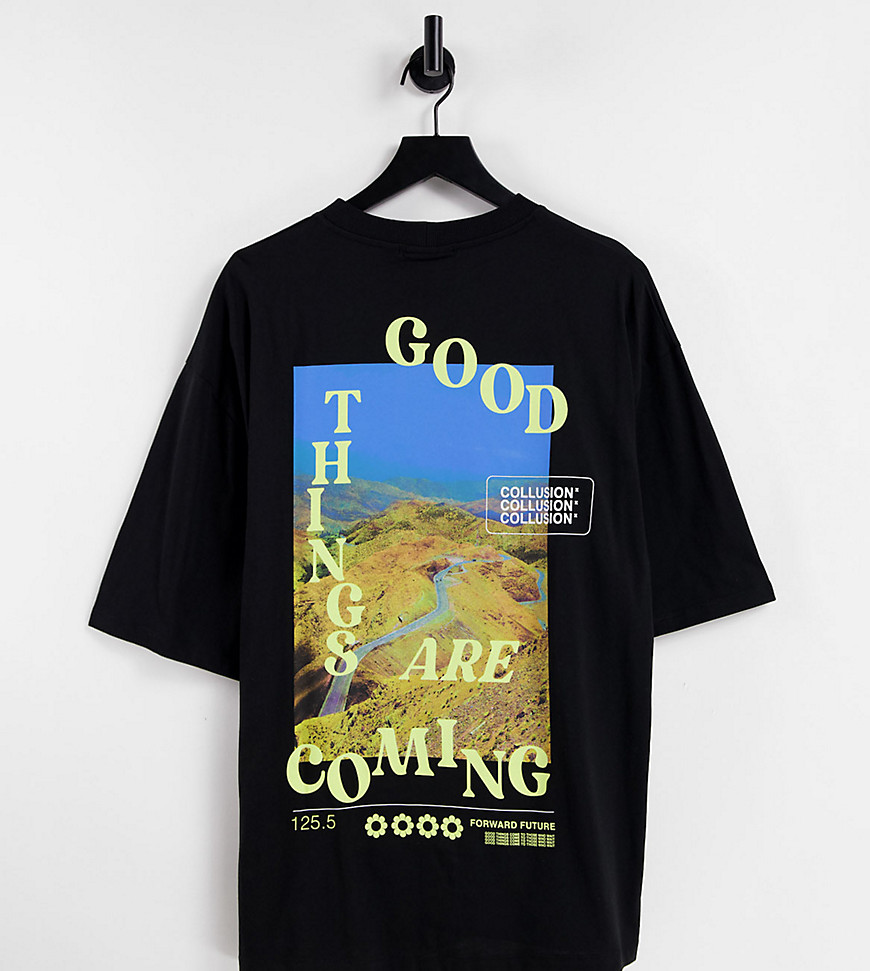 COLLUSION - Oversized T-shirt med 'Good Times'-print i sort