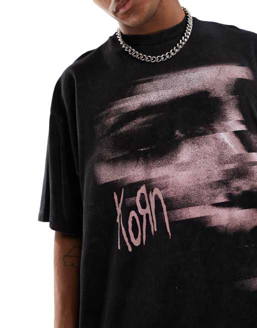 COLLUSION - Oversized T-shirt med licenseret Korn-print i vasket sort, 2 af 4