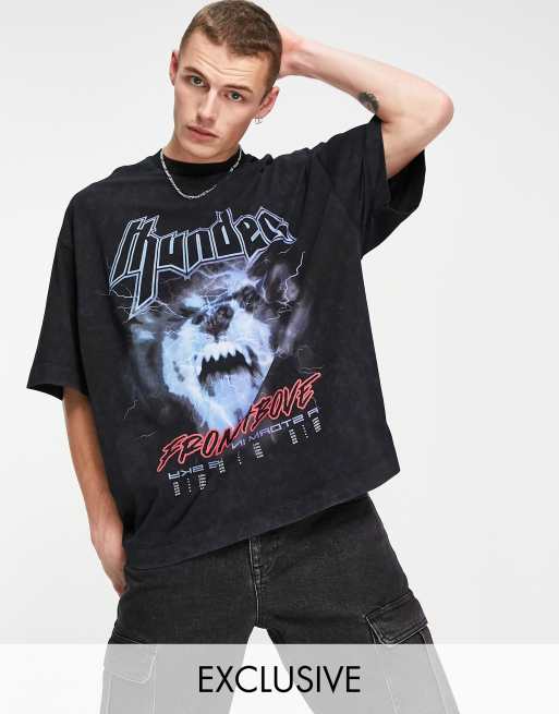 COLLUSION - Oversized T-shirt met bliksemprint in zwart
