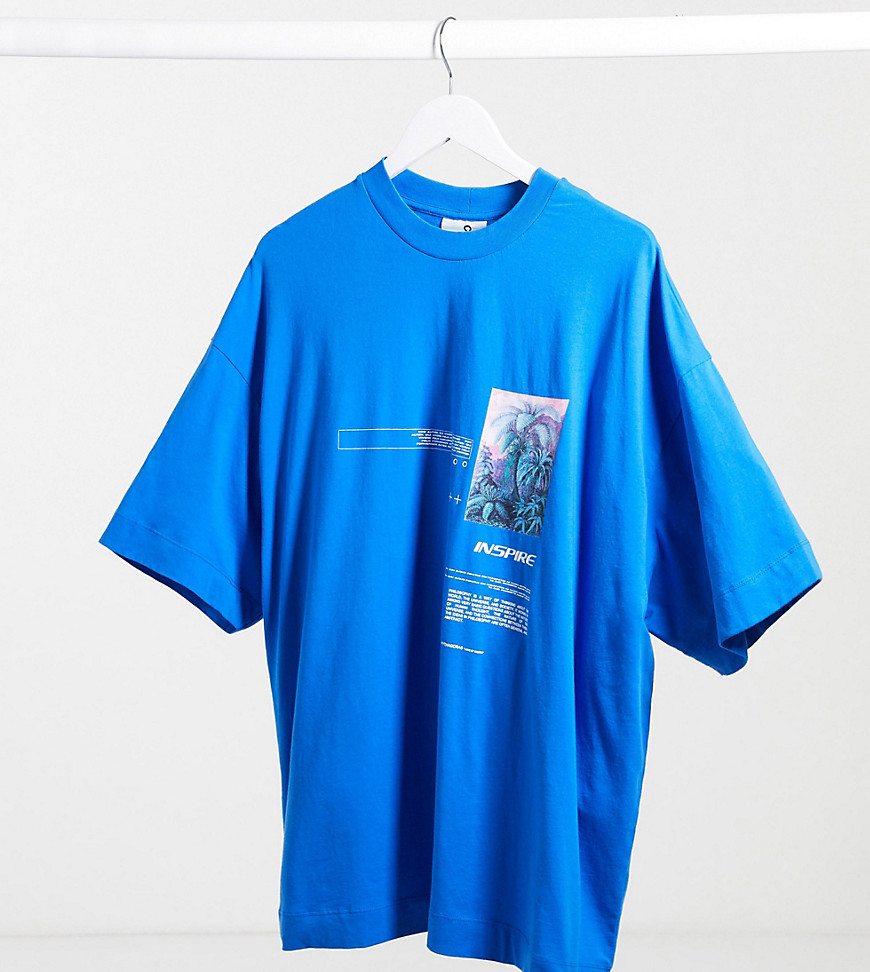 COLLUSION - Oversized T-shirt met bloemenprint in blauw