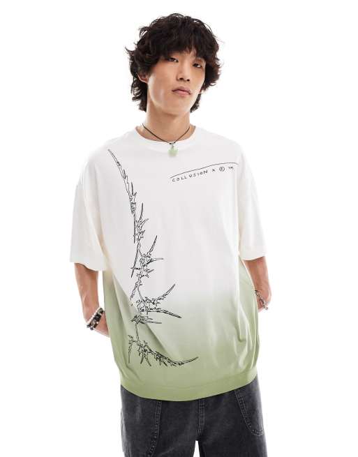 COLLUSION - Oversized T-shirt met grafische print in stone ombre met wassing