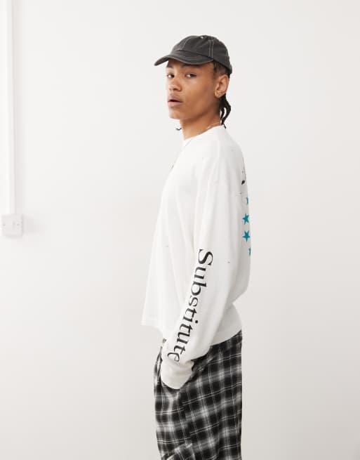 COLLUSION - Oversized T-shirt met lange mouwen en 'Substitute'-print in ecru