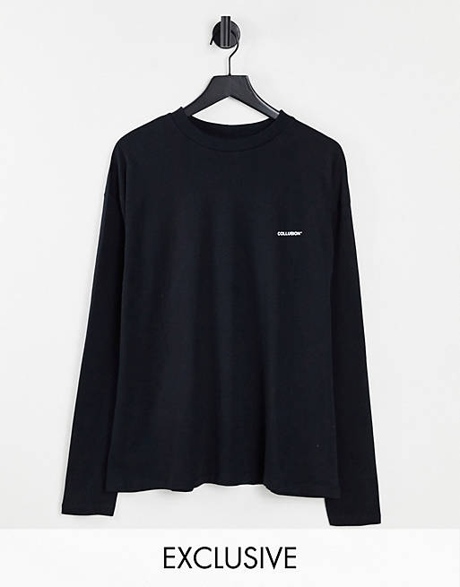 COLLUSION - Oversized T-shirt met logo en lange mouwen in zwart