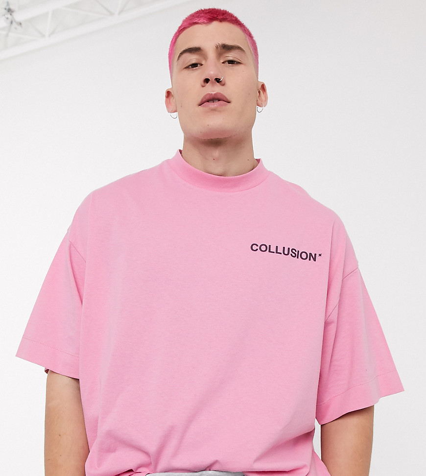 COLLUSION - Oversized T-shirt met logo in roze