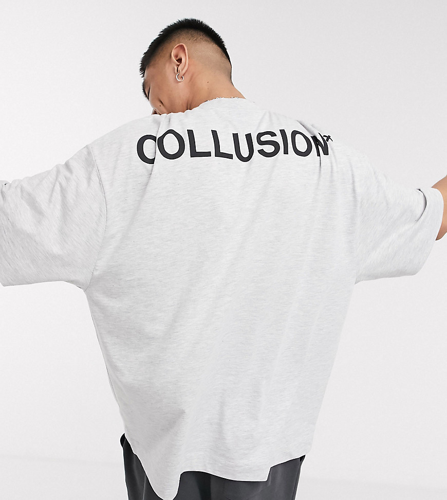 COLLUSION - Oversized T-shirt met logoprint in gemêleerd grijs