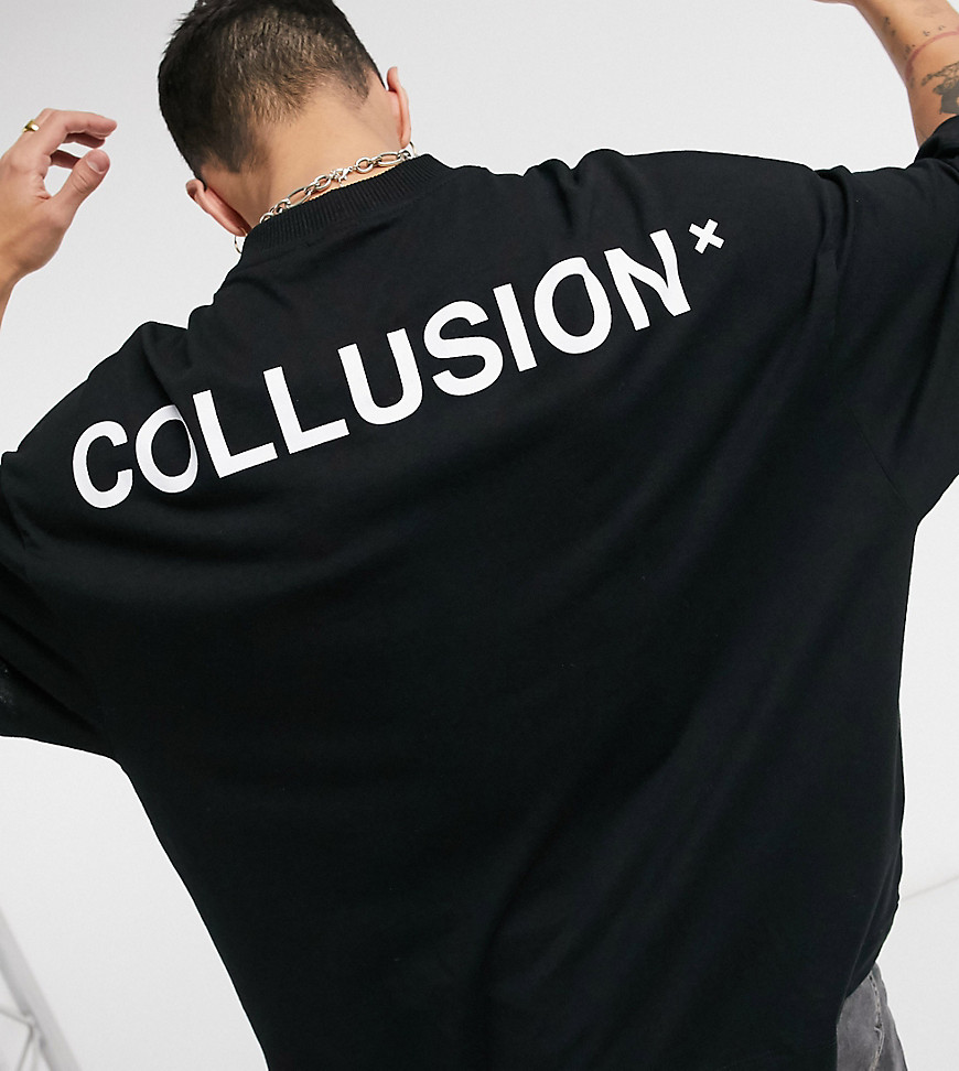 COLLUSION - Oversized T-shirt met logoprint-Zwart