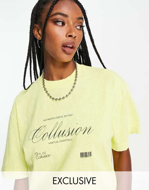 COLLUSION - Oversized T-shirt met merkprint in geel, deel van co-ord set