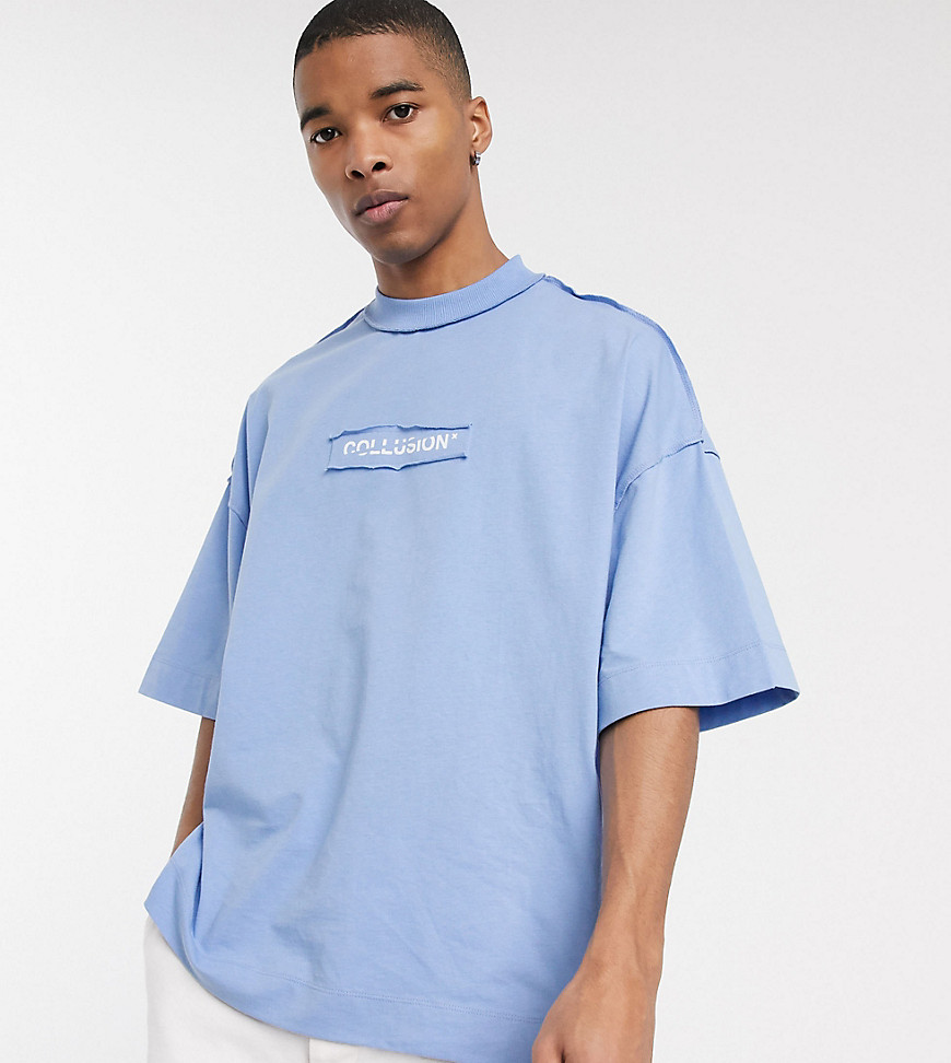 COLLUSION - Oversized T-shirt met patch-logo in blauw