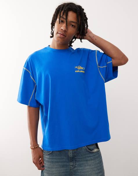 COLLUSION - Oversized T-shirt met print en platte naad in blauw - view 1