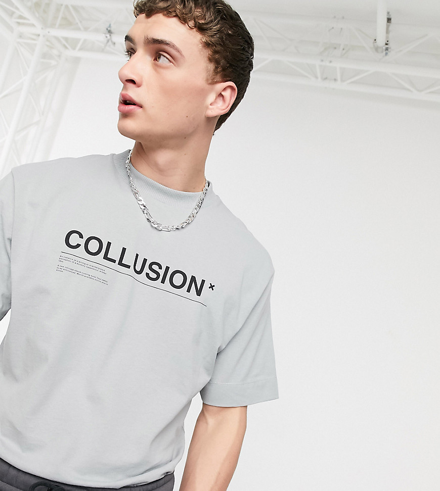 COLLUSION - Oversized T-shirt met print in grijs