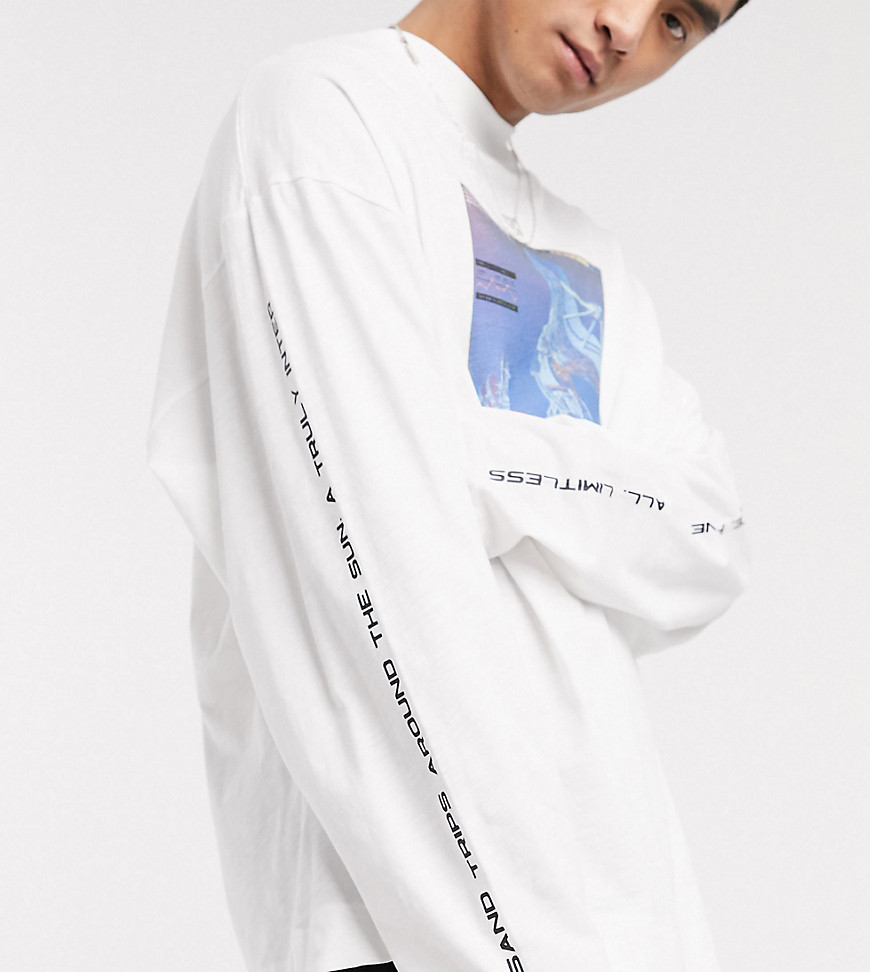 COLLUSION - Oversized T-shirt van slubkatoen met lange mouwen en print in grijs-Wit