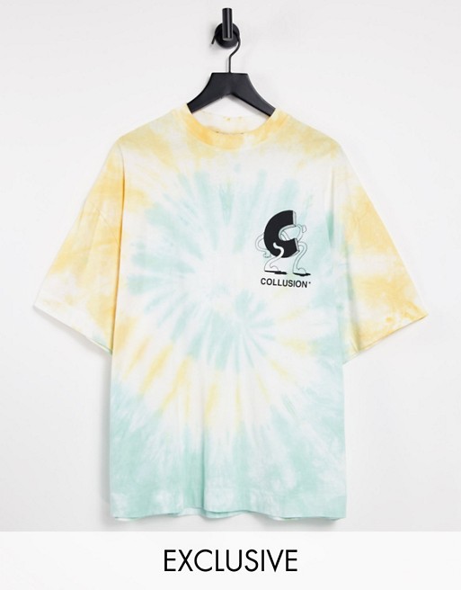 COLLUSION oversized t-shirt with cartoon print in tie dye
