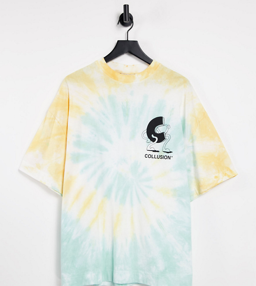 COLLUSION oversized t-shirt with cartoon print in tie dye-Multi