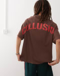 [Collusion] COLLUSION oversized t-shirt with enlarged logo back print in brown XS BROWN