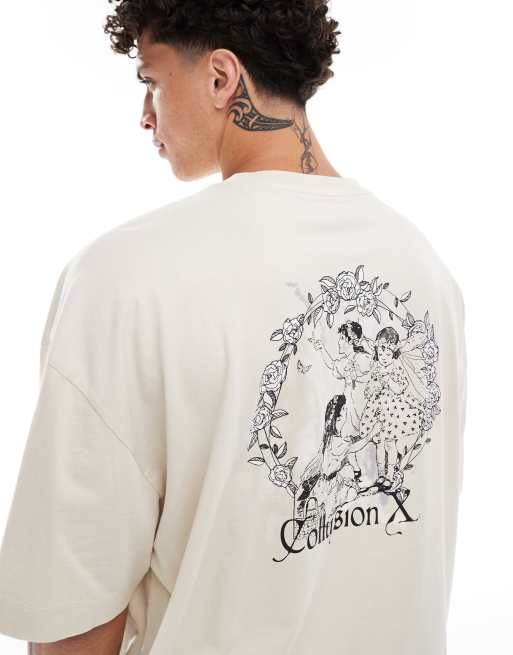 COLLUSION oversized t-shirt with fairy graphic in stone, 3 of 4