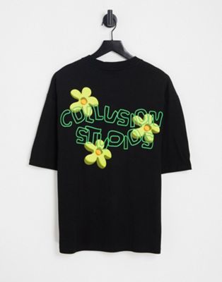 COLLUSION oversized t-shirt with flower print in black
