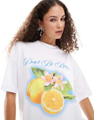 COLLUSION oversized t-shirt with lemon print-White