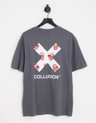 COLLUSION oversized t-shirt with lip print in charcoal