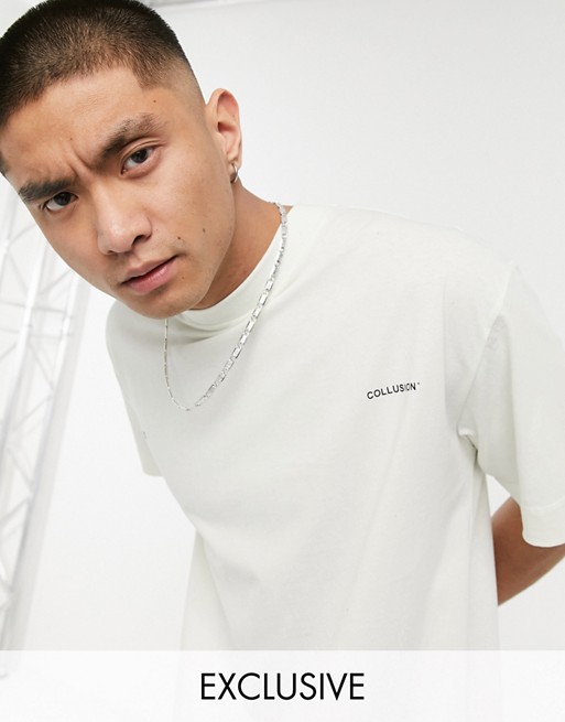 COLLUSION oversized t-shirt with logo print in ecru