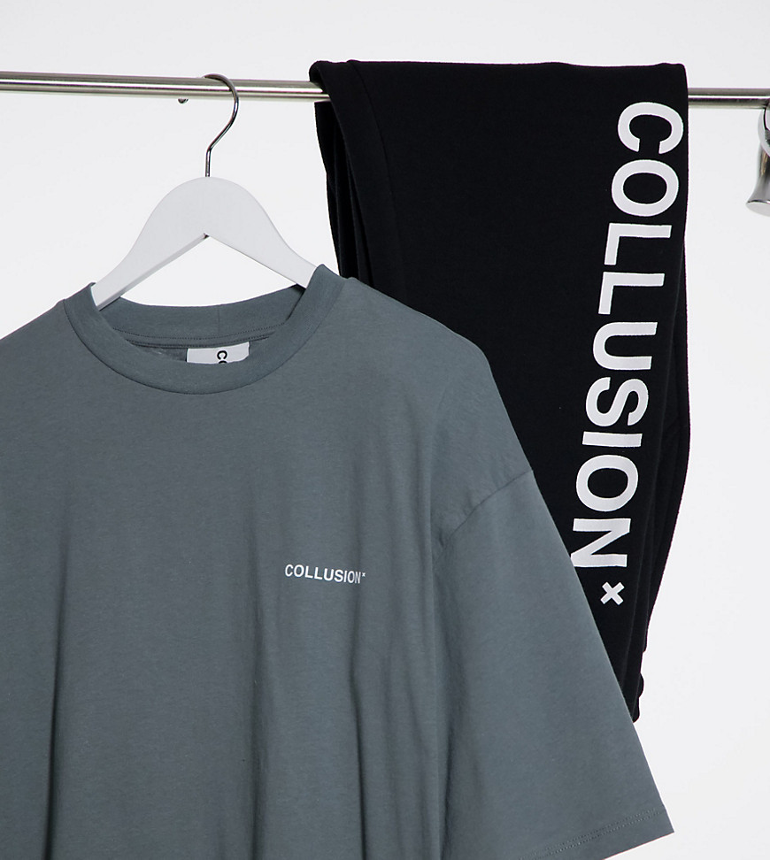 Collusion Oversized T-shirt With Logo Print In Gray-grey