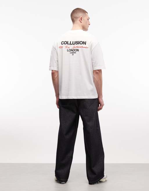 COLLUSION oversized t-shirt with logo print in white, 2 of 5
