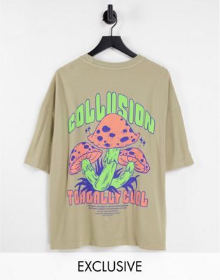 COLLUSION oversized t shirt with mushroom print