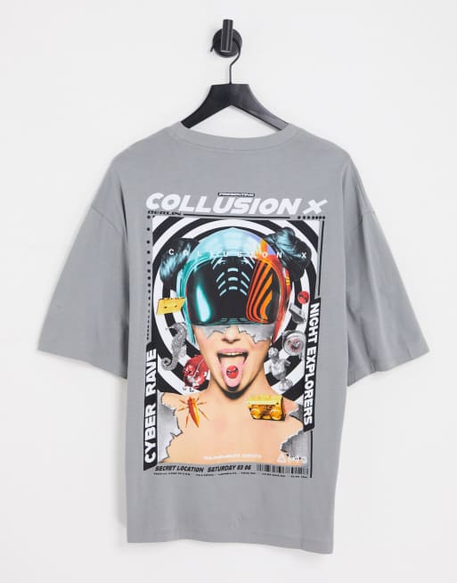 Collusion Oversized T Shirt With Photographic Print In Charcoal Asos