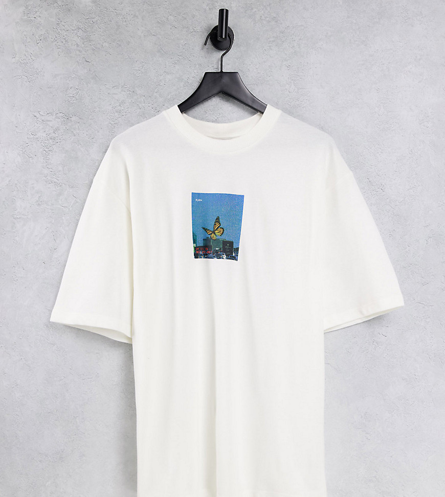 COLLUSION oversized t-shirt with photographic print in ecru pique-White