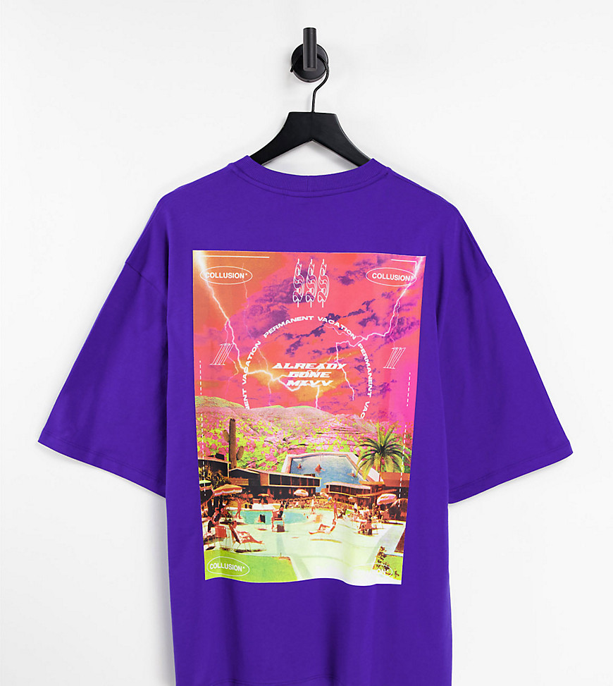 COLLUSION oversized T-shirt with print in dark purple-White