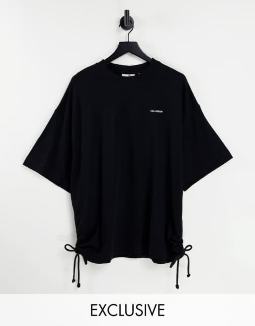 Collusion Oversized T Shirt With Ruched Side Detail In Black Asos