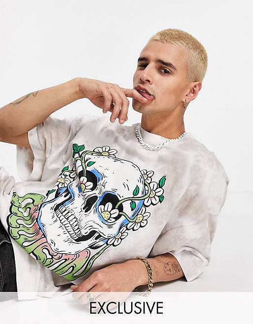 COLLUSION oversized t-shirt with skull print in tie dye pique fabric