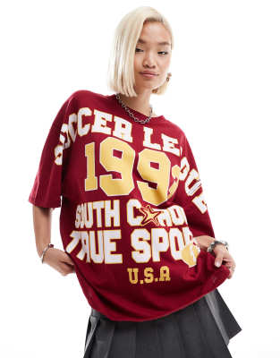 COLLUSION oversized t-shirt with soccer league 93 graphic-Red