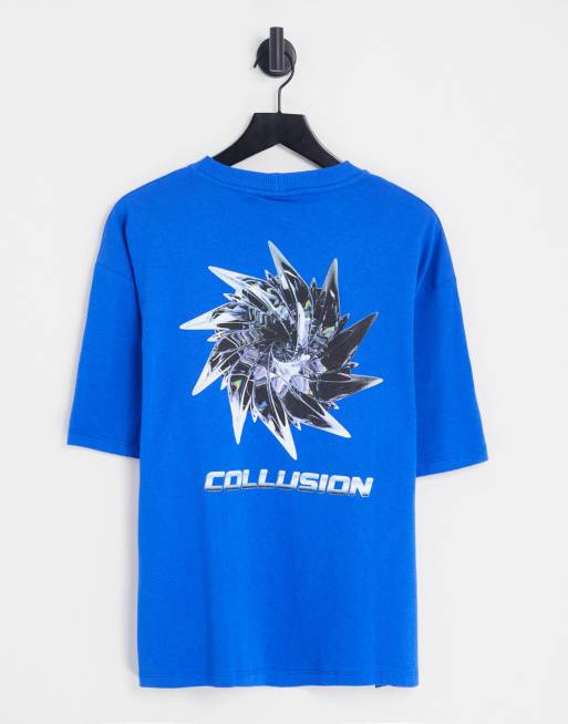 COLLUSION oversized t-shirt with spike print in blue