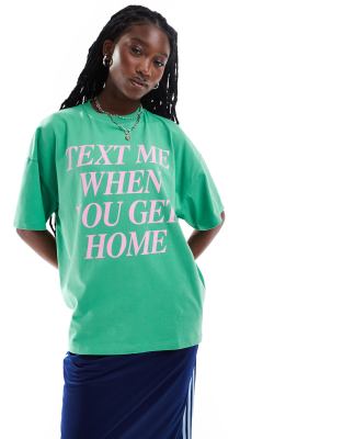 COLLUSION oversized t-shirt with txt when u get home graphic-Green