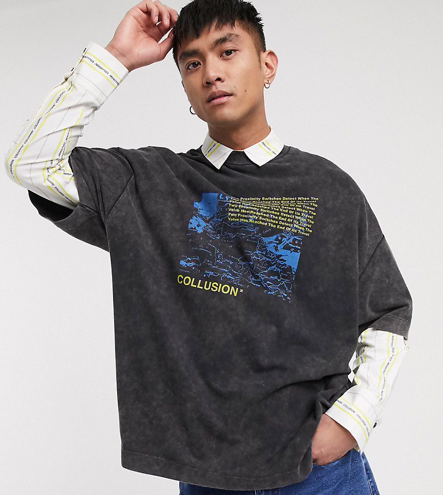 COLLUSION oversized t-shirt with wash in pique fabric-Grey