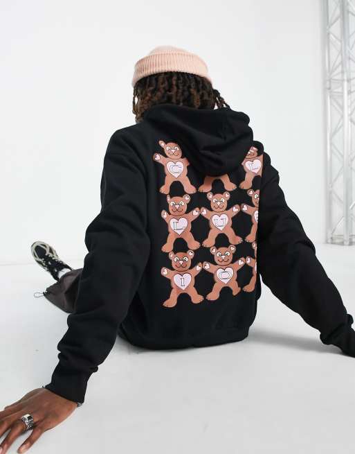 COLLUSION oversized teddy print hoodie in black