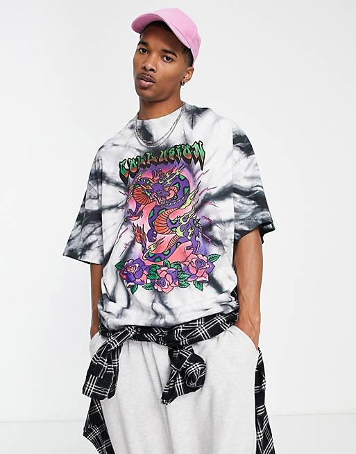 Men COLLUSION oversized tie dye t-shirt with dragon print 
