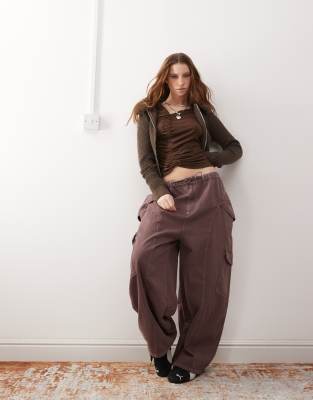 oversized tie pants in peppercorn-Purple