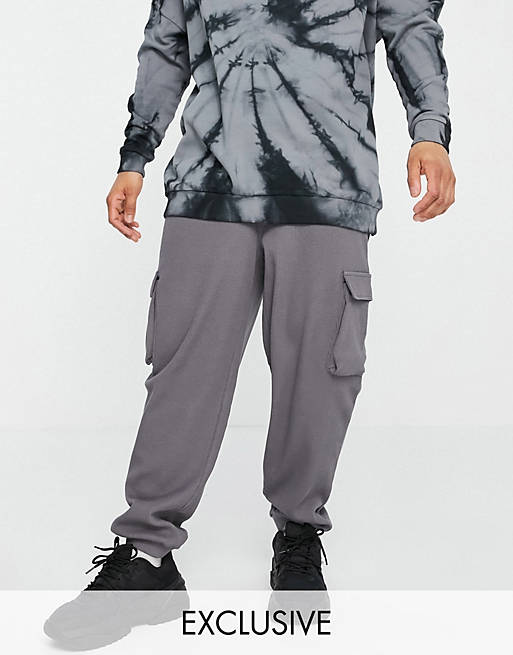 COLLUSION oversized hoodie & joggers in charcoal waffle fabric co 