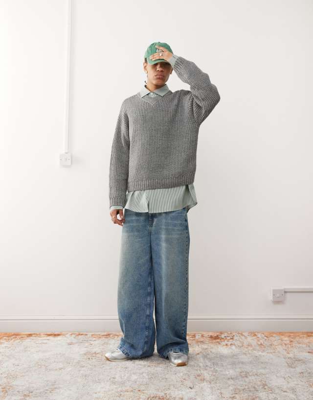 COLLUSION oversized V-neck sweater in gray | ASOS