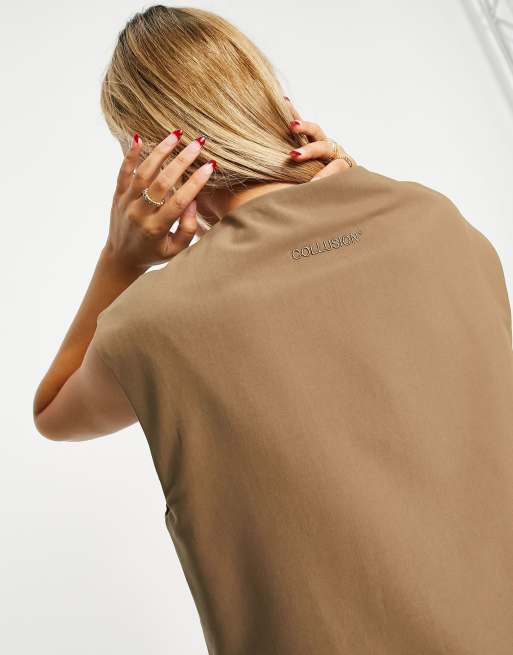COLLUSION oversized vest in tan, 3 of 4