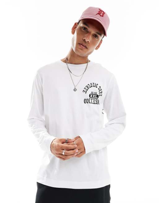 COLLUSION - Oversized voetbal-T-shirt met lange mouwen en grafische Athletic-print in wit