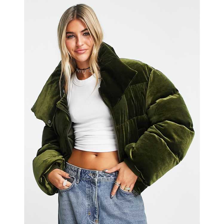 Velvet puffer jacket on sale topshop