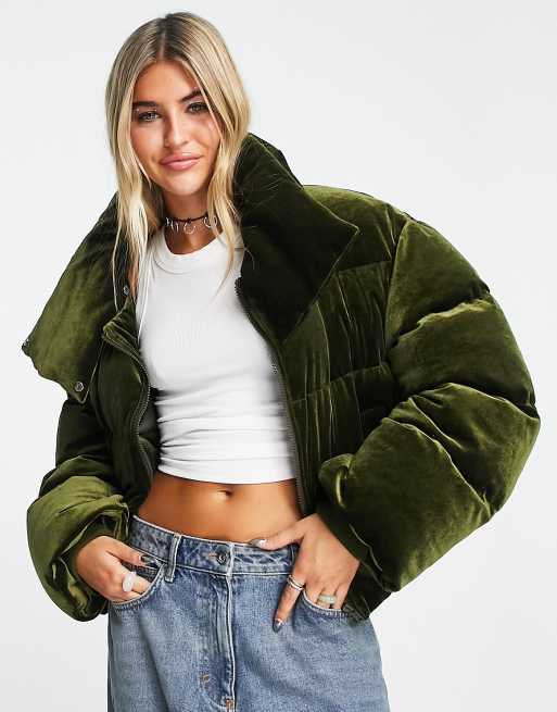 Velvet puffer store coat womens