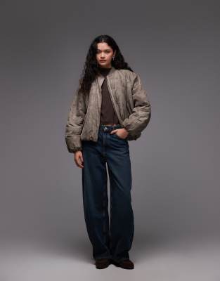 Collusion Oversized Washed Bomber Jacket In Brown