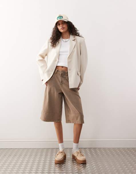 COLLUSION oversized woven blazer with cinch back in stone - STONE - view 1