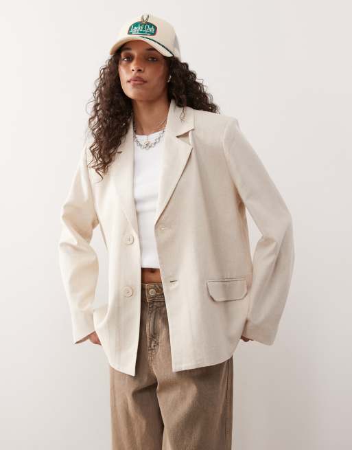 COLLUSION oversized woven blazer with cinch back in stone - STONE, 3 of 4